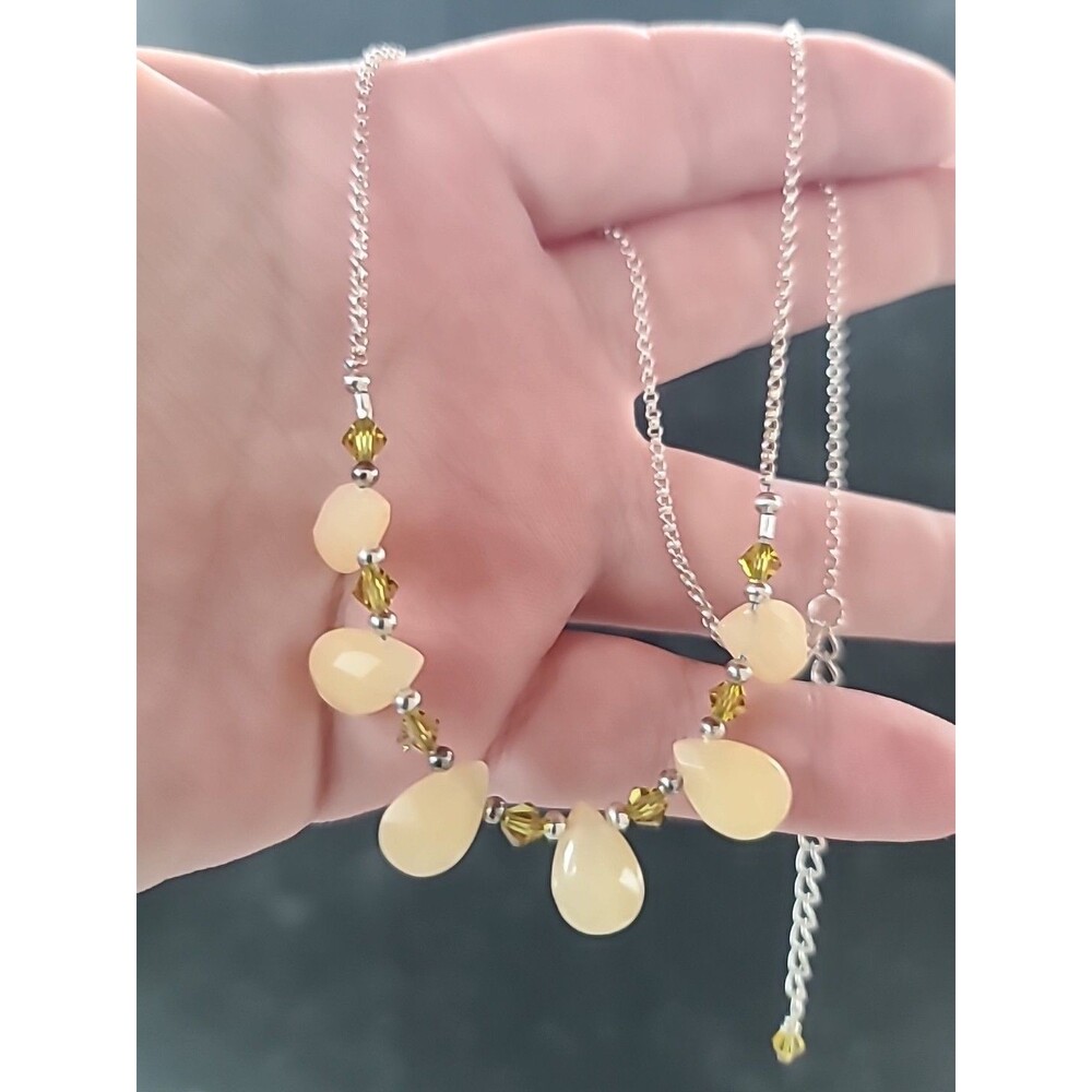 925 Sterling Silver Quartz Beaded Adjustable Necklace Vintage